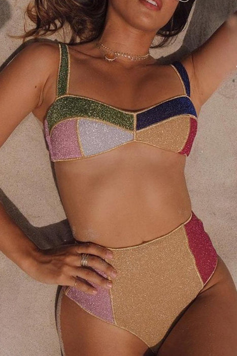 Colorful and Sexy: Block Pattern Split Joint Swimsuits