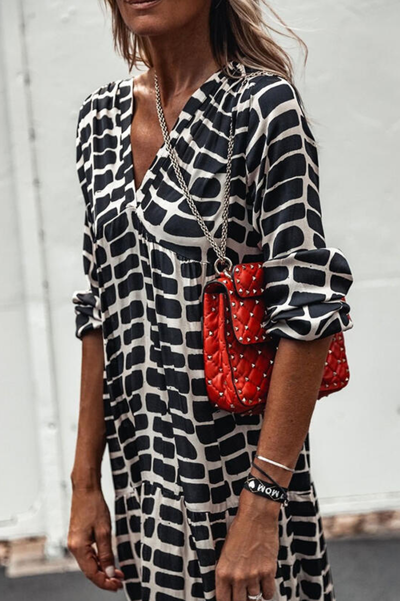 Casual print patchwork truien basic v-hals a-lijn jurken elegant voor speciale gelegenheden