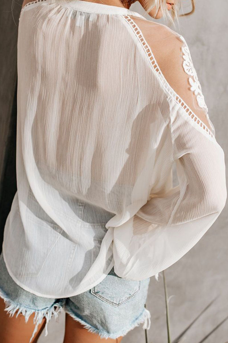 Tops con cuello en V y parches lisos clásicos de moda urbana