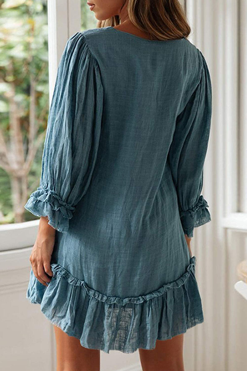 Fashion Simplicity Classic Solid Patchwork V Neck A Line Dresses(4 Colors)