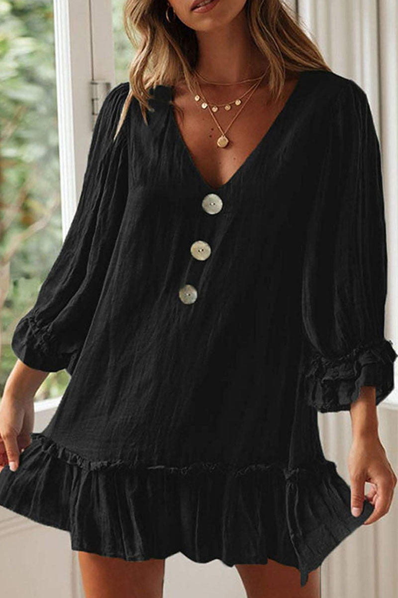 Fashion Simplicity Classic Solid Patchwork V Neck A Line Dresses(4 Colors)