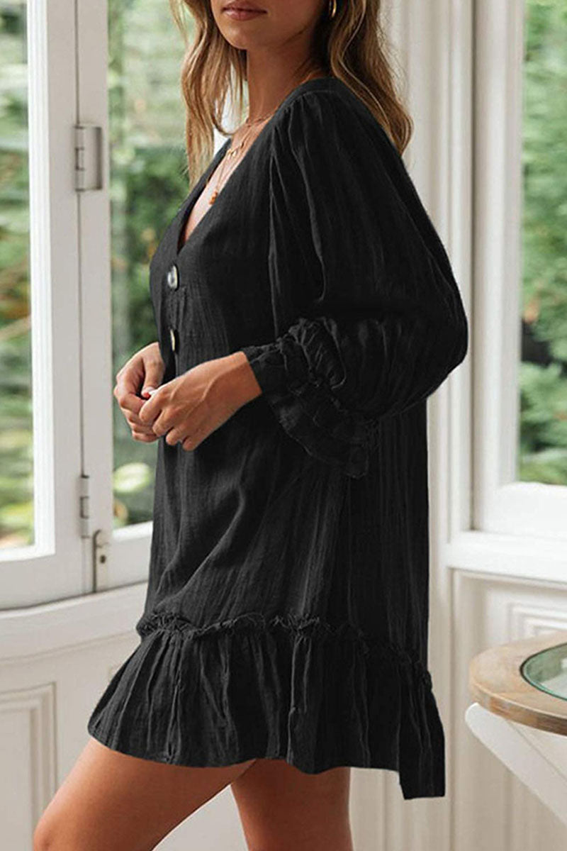 Fashion Simplicity Classic Solid Patchwork V Neck A Line Dresses(4 Colors)