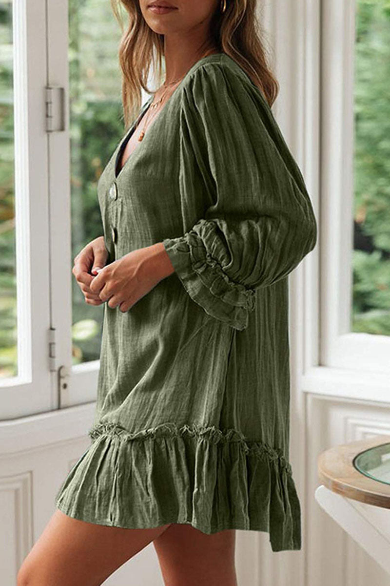 Fashion Simplicity Classic Solid Patchwork V Neck A Line Dresses(4 Colors)