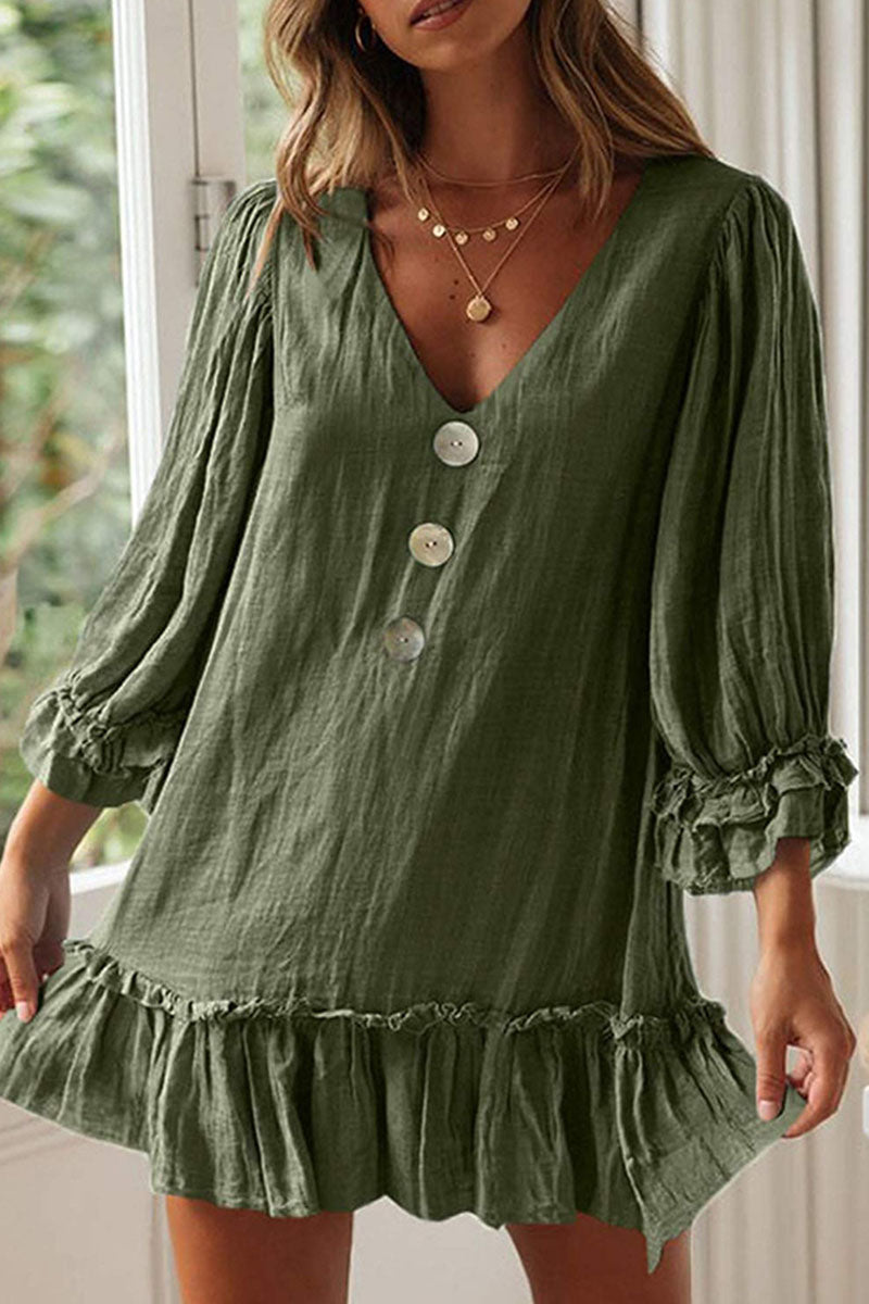 Fashion Simplicity Classic Solid Patchwork V Neck A Line Dresses(4 Colors)