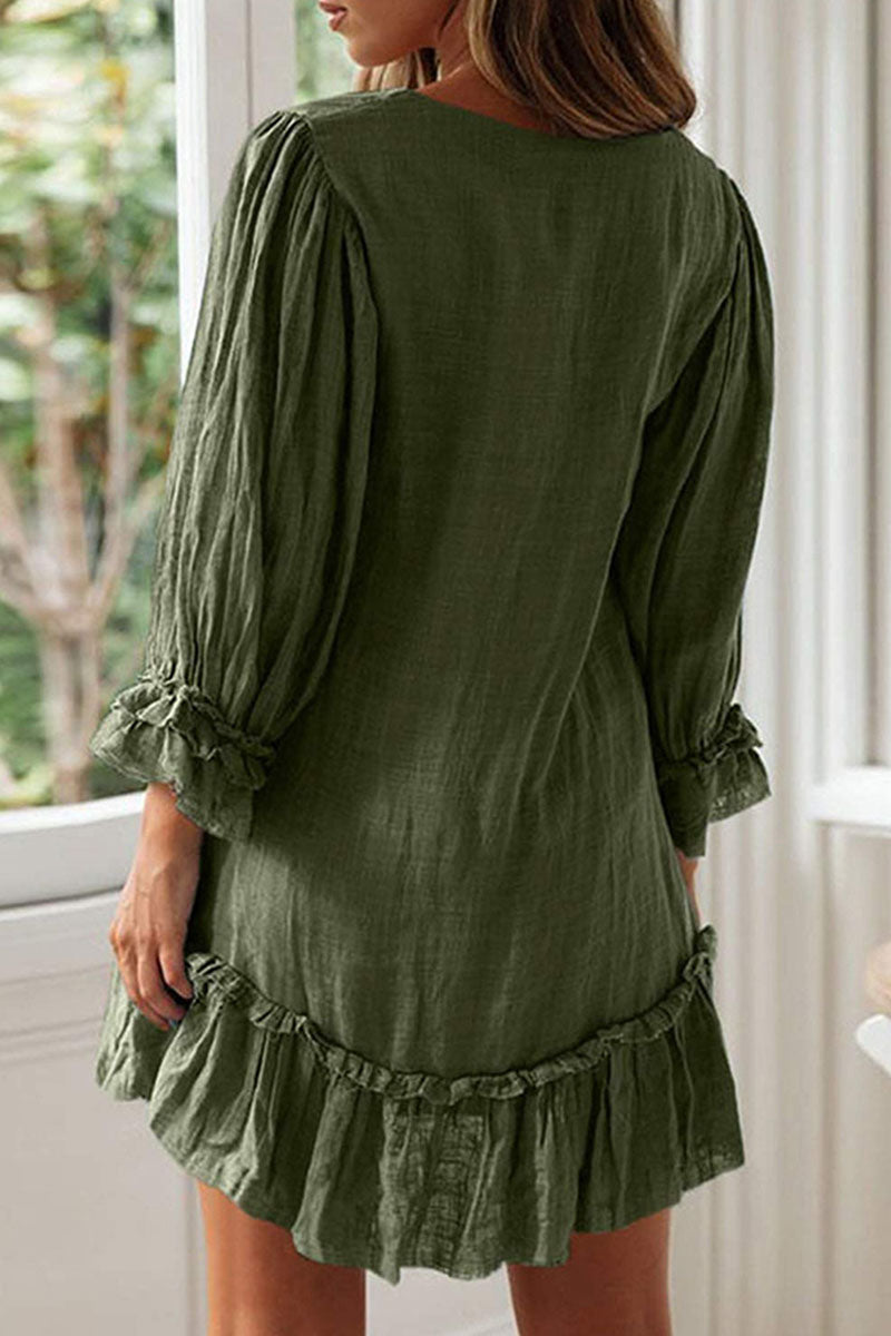 Fashion Simplicity Classic Solid Patchwork V Neck A Line Dresses(4 Colors)