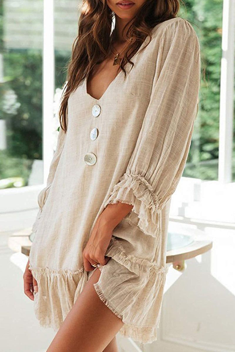 Fashion Simplicity Classic Solid Patchwork V Neck A Line Dresses(4 Colors)