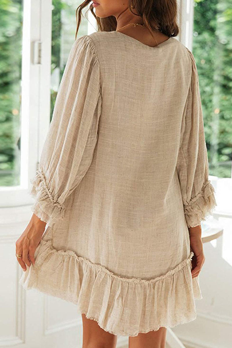 Fashion Simplicity Classic Solid Patchwork V Neck A Line Dresses(4 Colors)