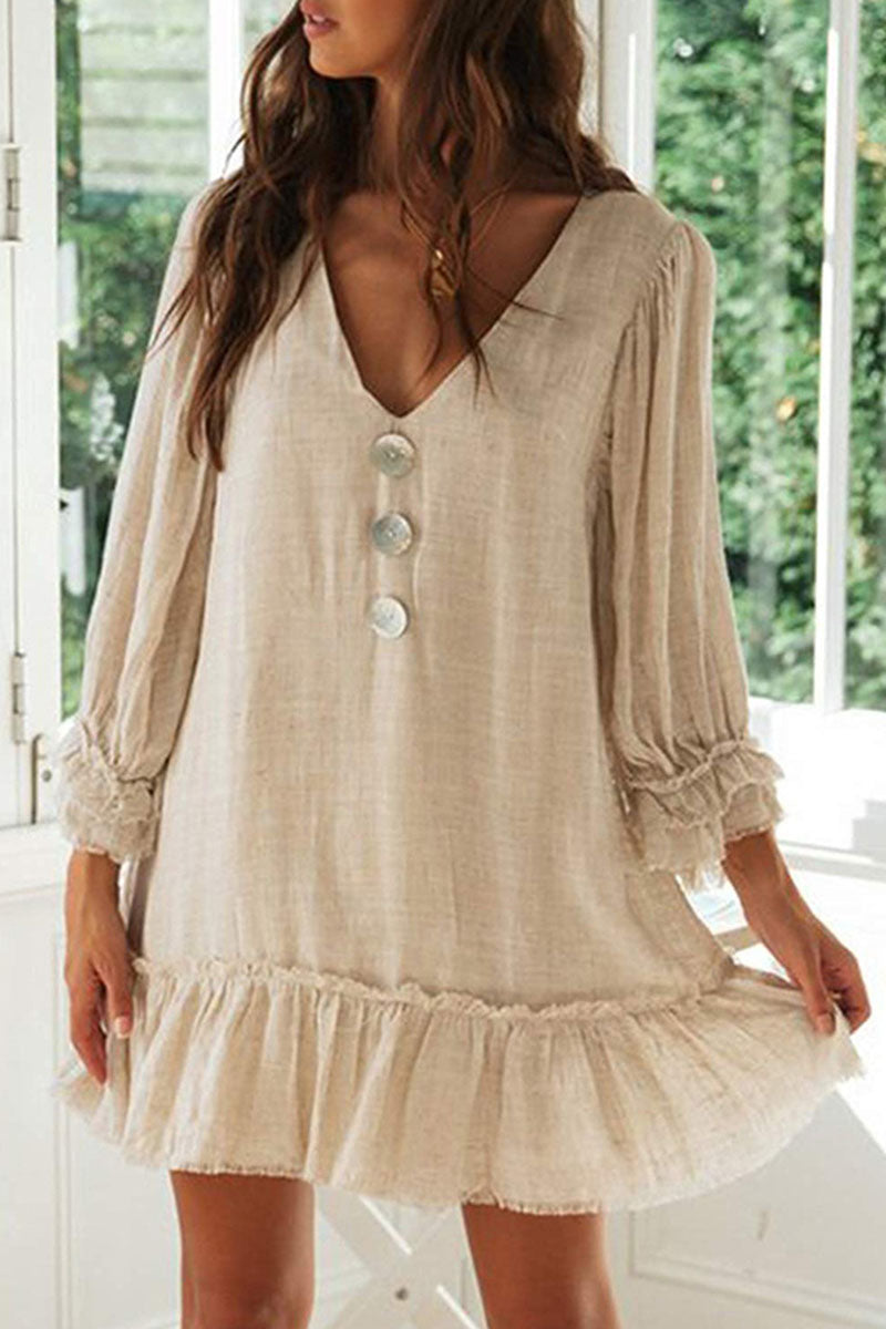 Fashion Simplicity Classic Solid Patchwork V Neck A Line Dresses(4 Colors)