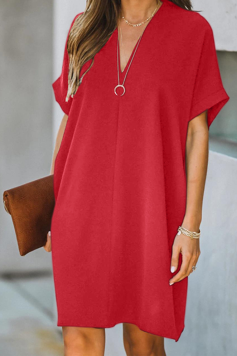 Casual & Stylish Classic Solid Patchwork V Neck Straight Dresses