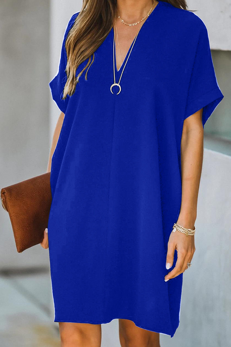 Casual & Stylish Classic Solid Patchwork V Neck Straight Dresses