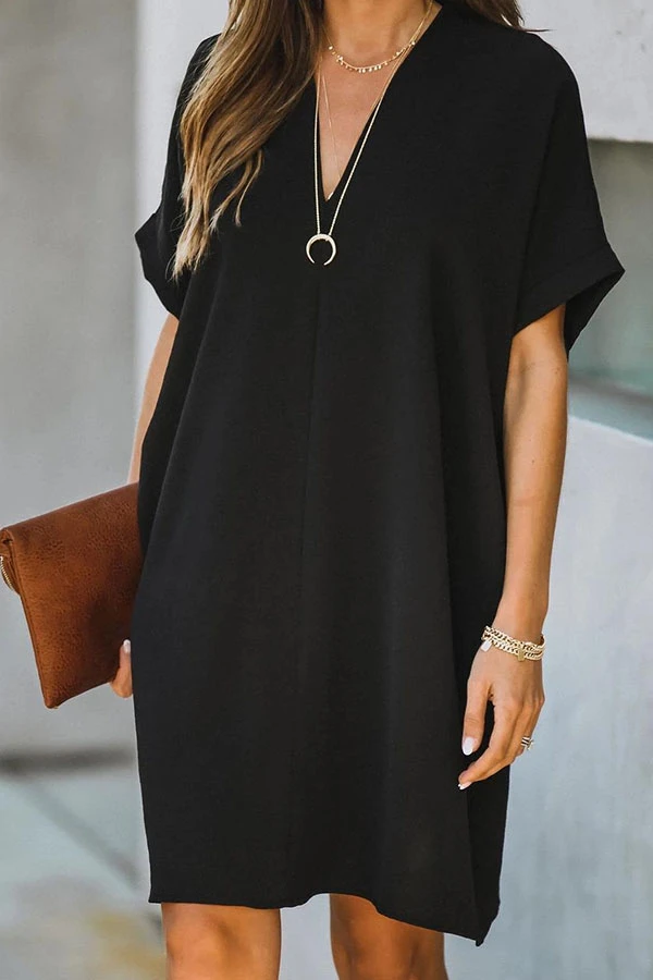 Casual & Stylish Classic Solid Patchwork V Neck Straight Dresses