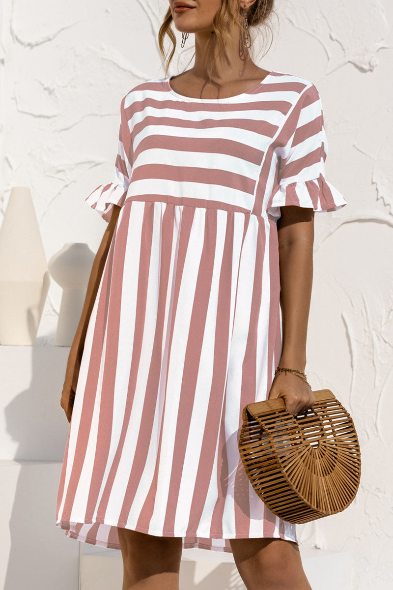 Fashion Casual Striped Patchwork O Neck A Line Dresses Elegant For Special Occasions