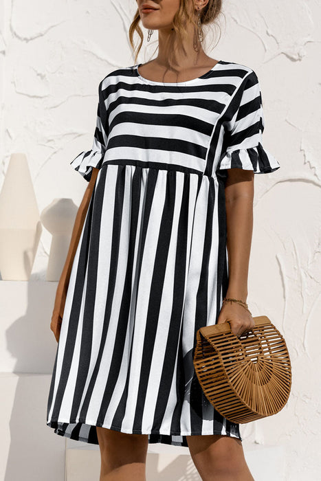 Fashion Casual Striped Patchwork O Neck A Line Dresses Elegant For Special Occasions
