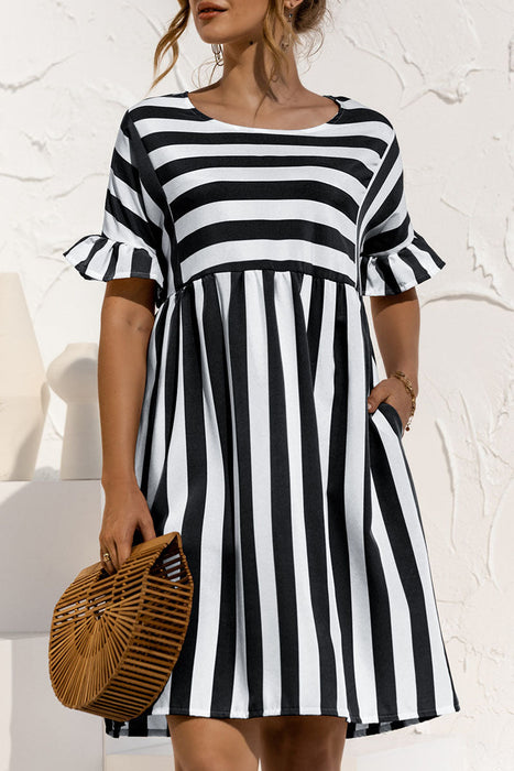 Fashion Casual Striped Patchwork O Neck A Line Dresses Elegant For Special Occasions