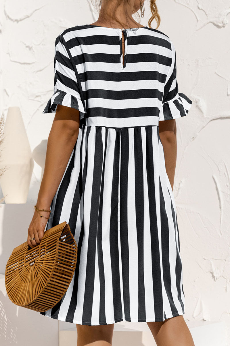 Fashion Casual Striped Patchwork O Neck A Line Dresses Elegant For Special Occasions