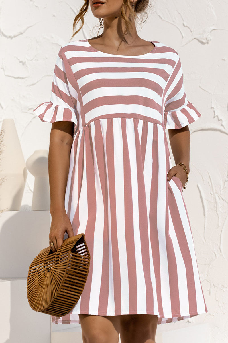 Fashion Casual Striped Patchwork O Neck A Line Dresses Elegant For Special Occasions