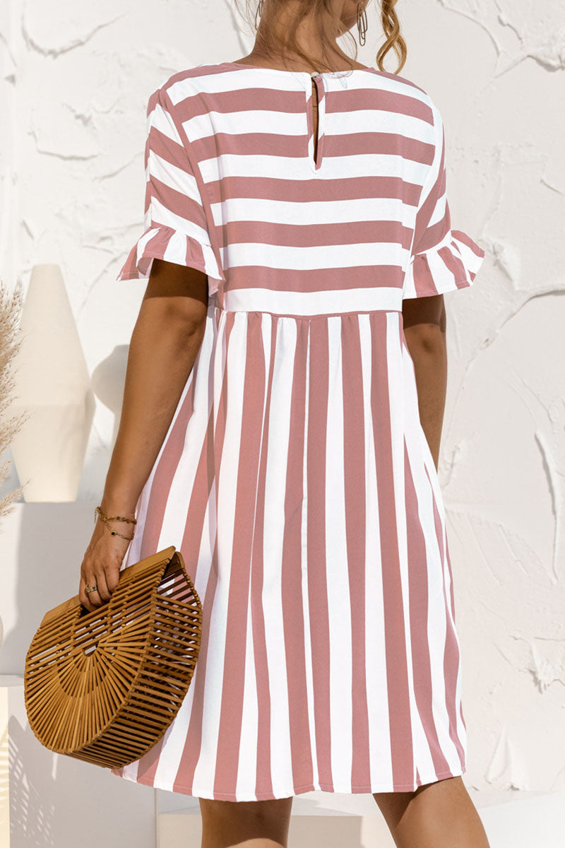 Fashion Casual Striped Patchwork O Neck A Line Dresses Elegant For Special Occasions