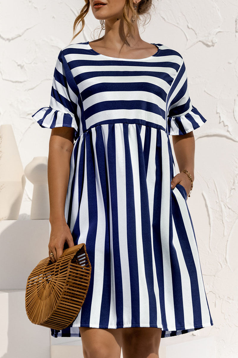 Fashion Casual Striped Patchwork O Neck A Line Dresses Elegant For Special Occasions