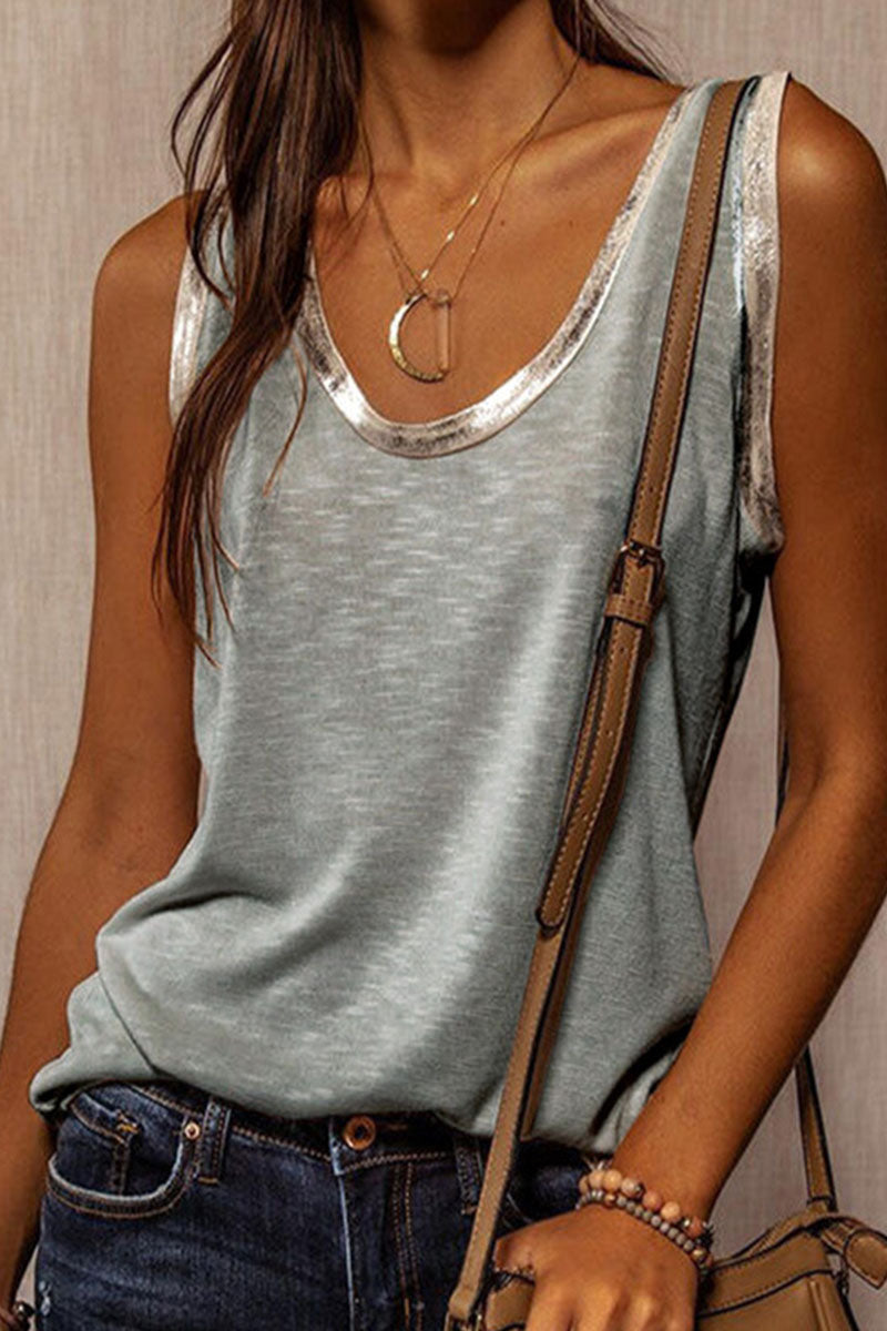 Mode Casual en stijlvolle klassieke effen patchwork tops met U-hals