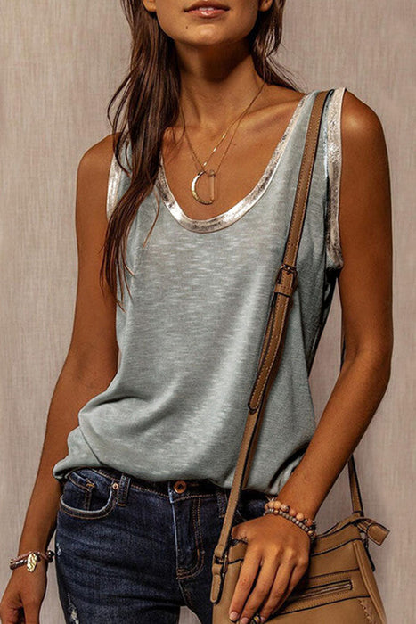 Fashion Casual & Stylish Classic Solid Patchwork U Neck Tops