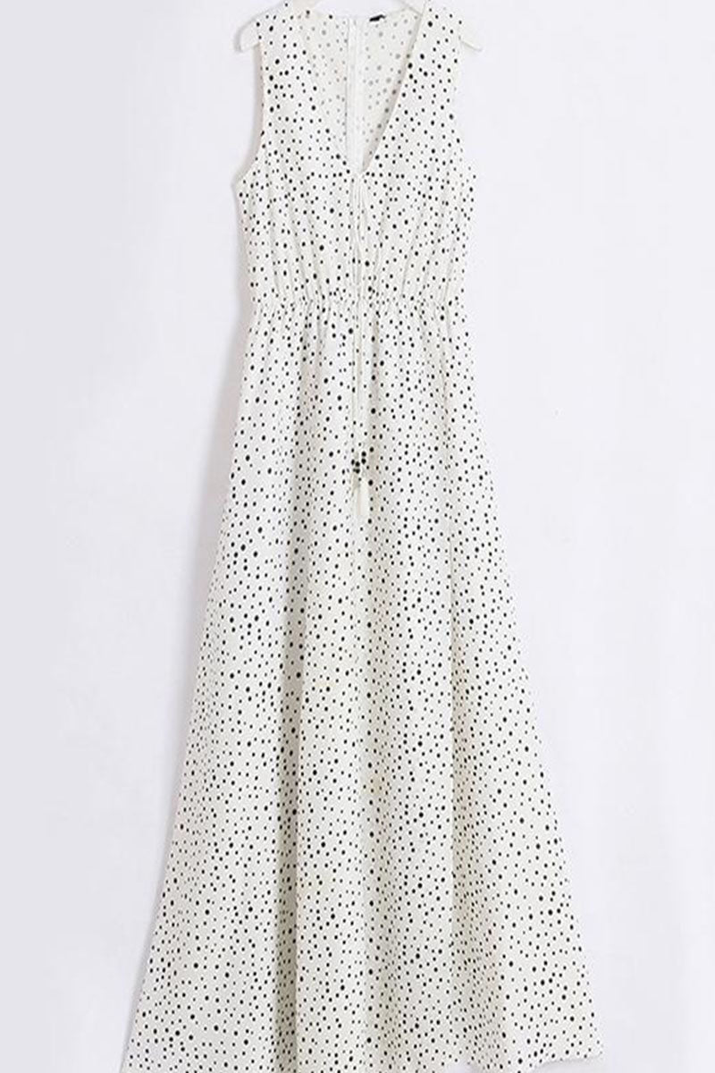 Bohemian Vibes: Dot Patchwork A-Line Dresses with V Neck (Choose from 4 Colors)