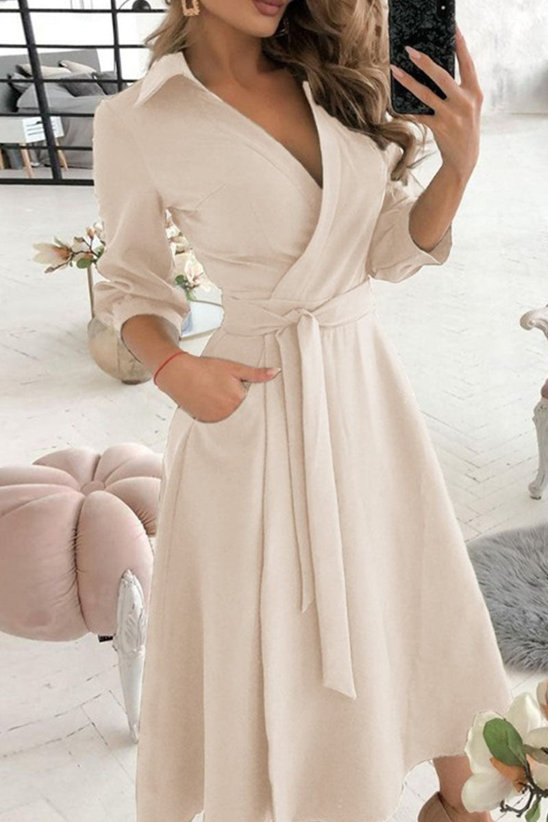 Fashion Casual & Stylish Classic Solid Frenulum V Neck A Line Dresses