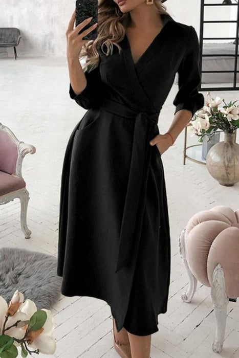 Fashion Casual & Stylish Classic Solid Frenulum V Neck A Line Dresses