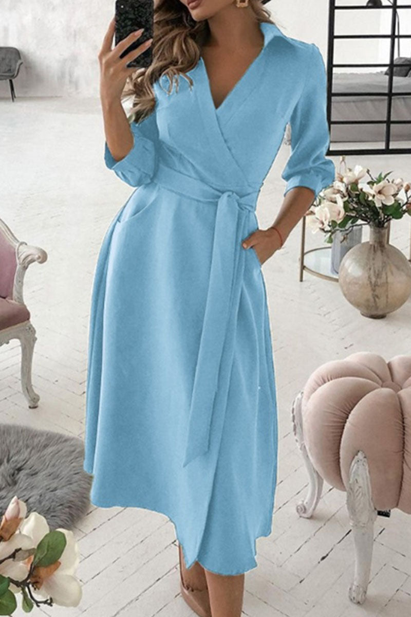 Fashion Casual & Stylish Classic Solid Frenulum V Neck A Line Dresses