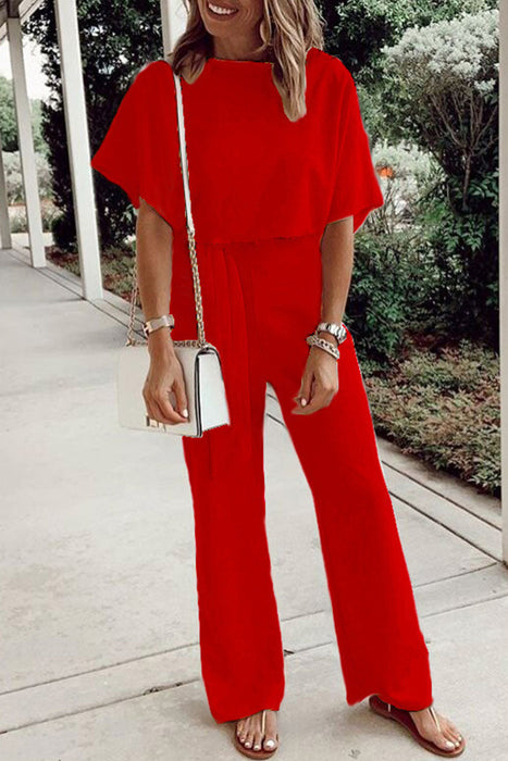 Casual Solid Frenulum O Neck Loose Jumpsuits Perfect For Comfort And Style
