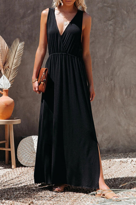 Fashion Classic Solid Slit V Neck A Line Maxi Dresses