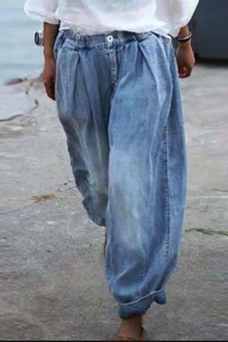 Casual effen, losse broek met wijde pijpen - een must-have toevoeging