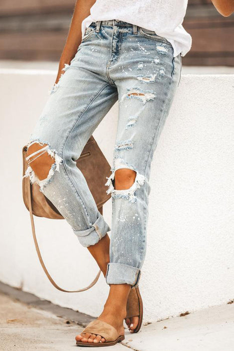 Jeans de mezclilla sueltos rasgados sólidos de Fashion Street: una adición imprescindible