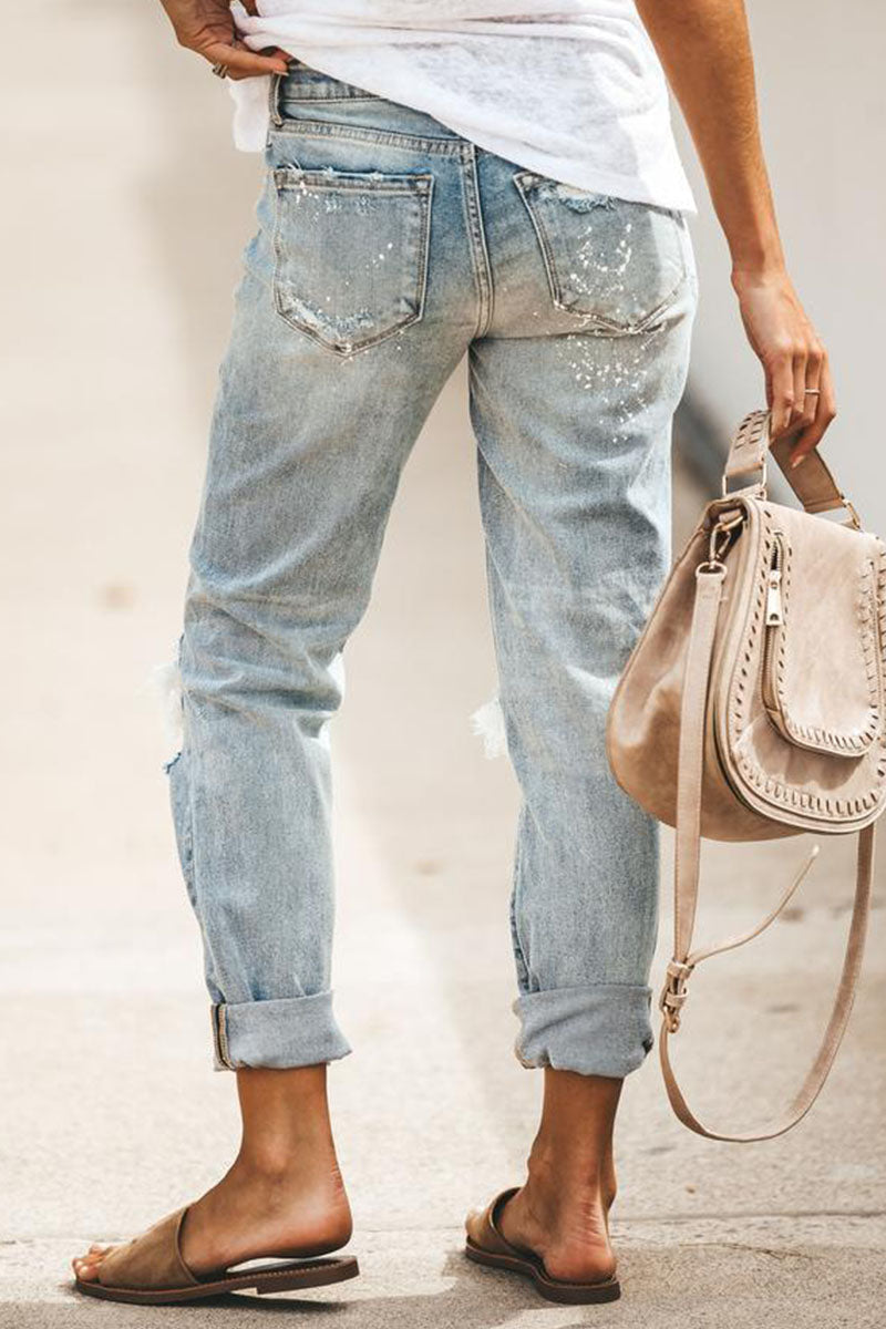Fashion Street Solid gescheurde losse denimjeans - een must-have toevoeging