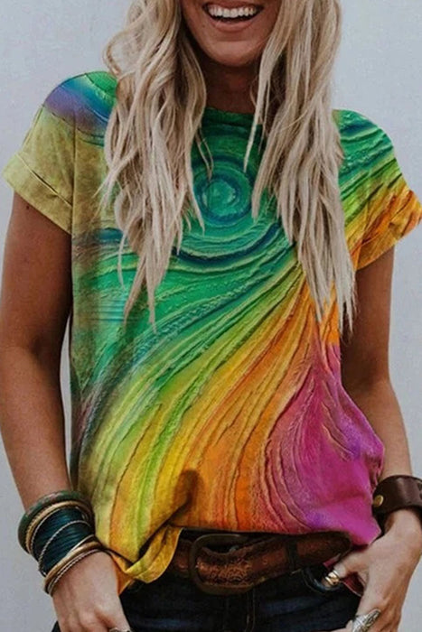 Casual Comfort: O Neck T-Shirts with Unique Patchwork Prints (Choose from 5 Colors)