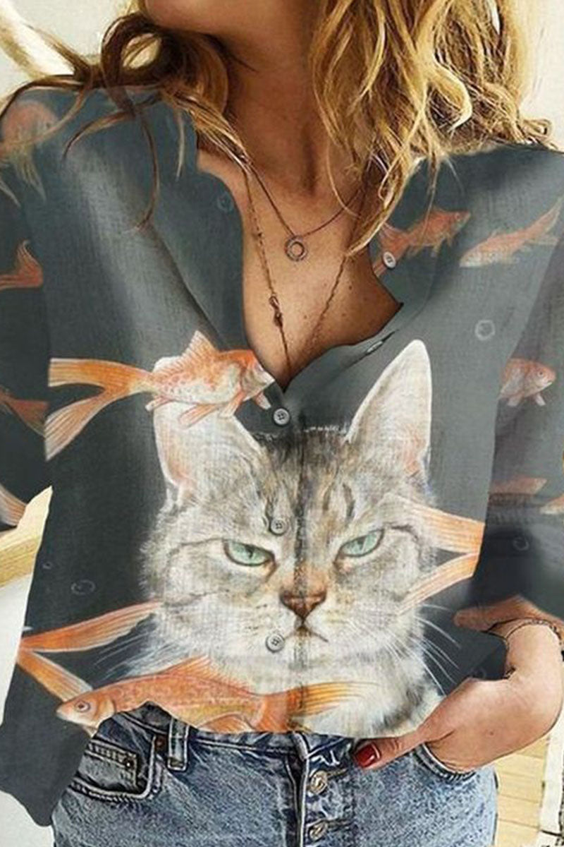 Moda Casual y elegante Estampado Patchwork Cuello vuelto Tops