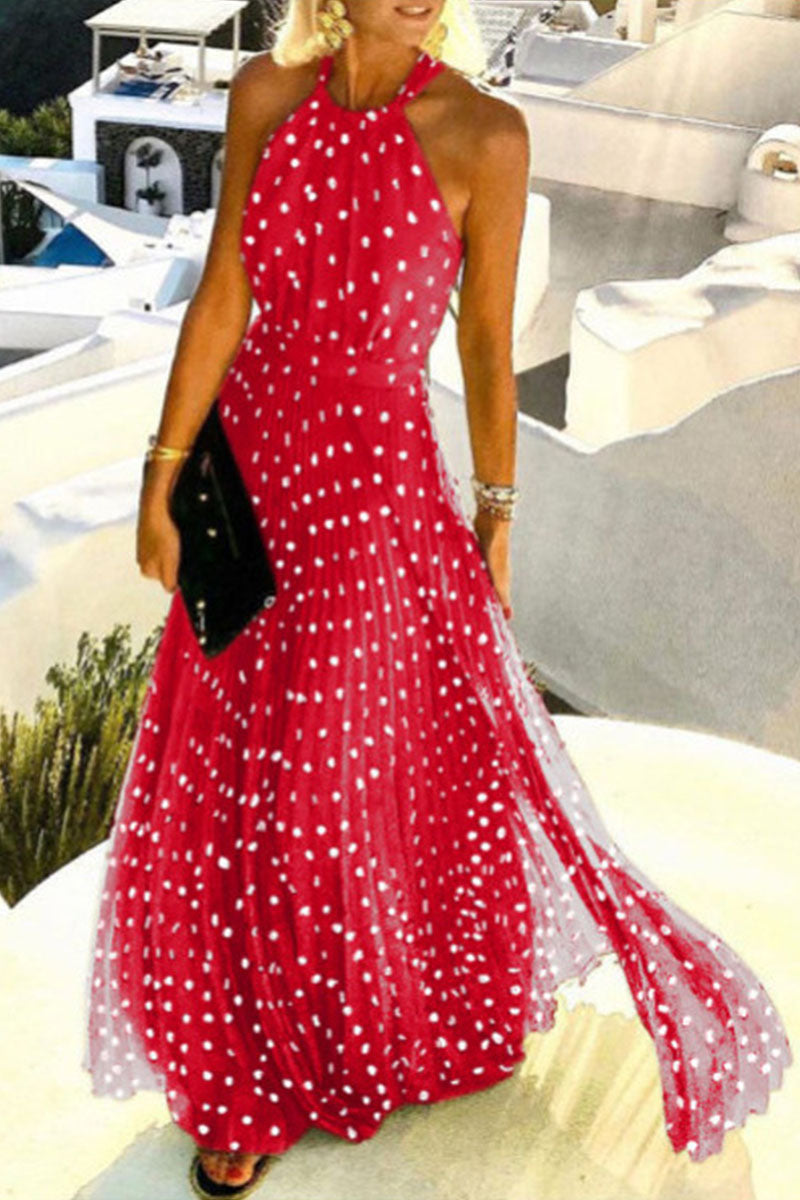 Fashion Bohemian Print Patchwork Halter Pleated Dresses Elegant For Special Occasions