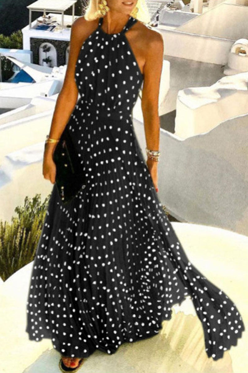 Fashion Bohemian Print Patchwork Halter Pleated Dresses Elegant For Special Occasions