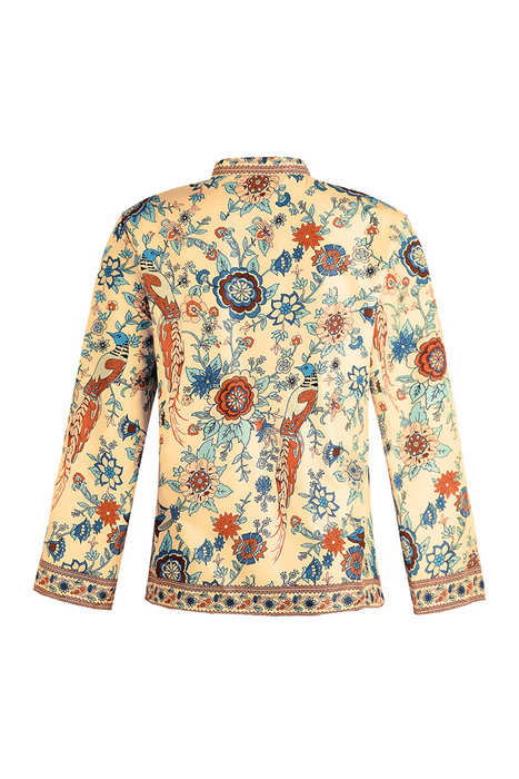 Blusas con cuello mao y botones de patchwork con estampado callejero: una adición imprescindible