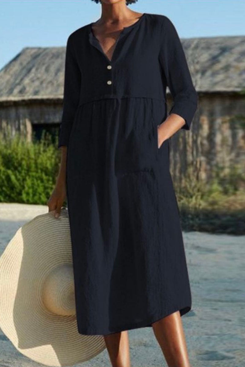 Fashion Casual & Stylish Classic Solid Patchwork O Neck A Line Dresses