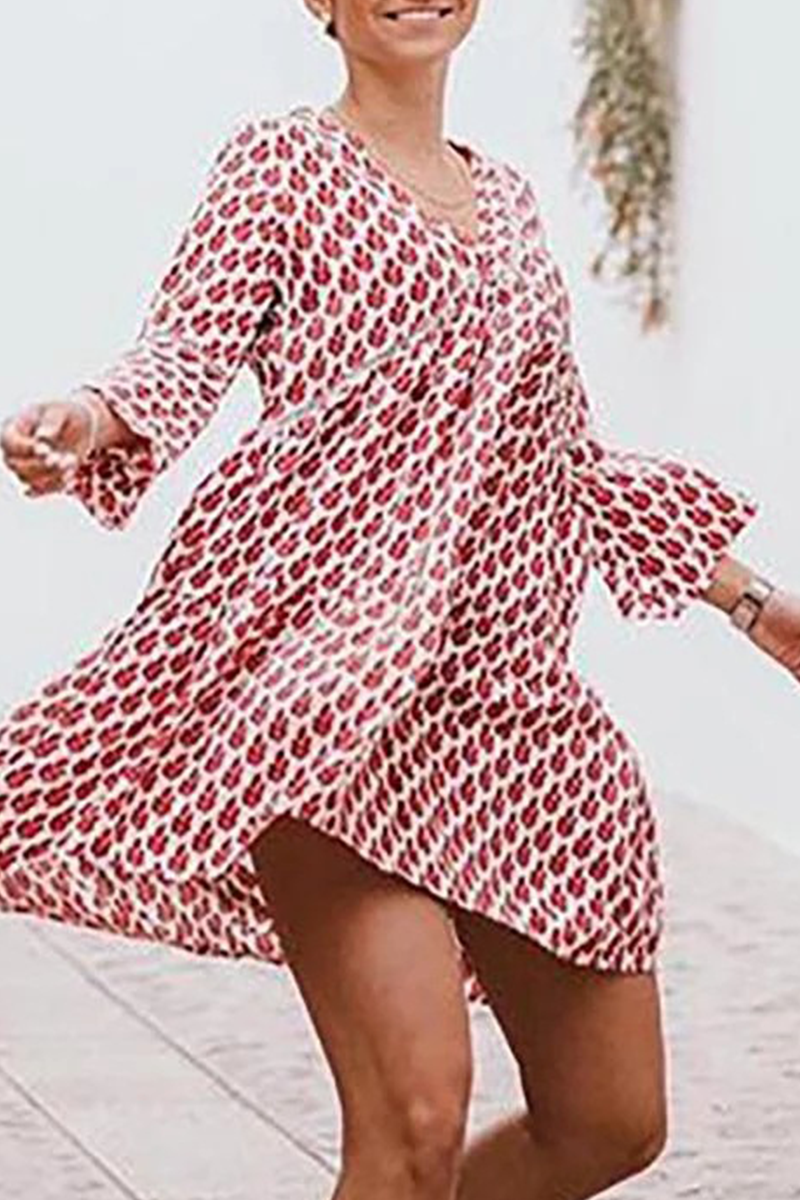 Casual & Stylish Print Patchwork Basic V Neck A Line Dresses(3 Colors)