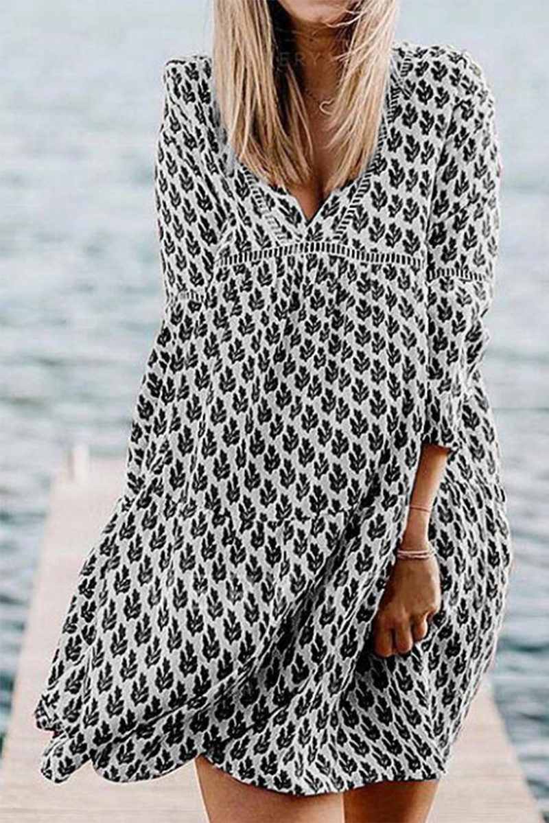 Casual & Stylish Print Patchwork Basic V Neck A Line Dresses(3 Colors)