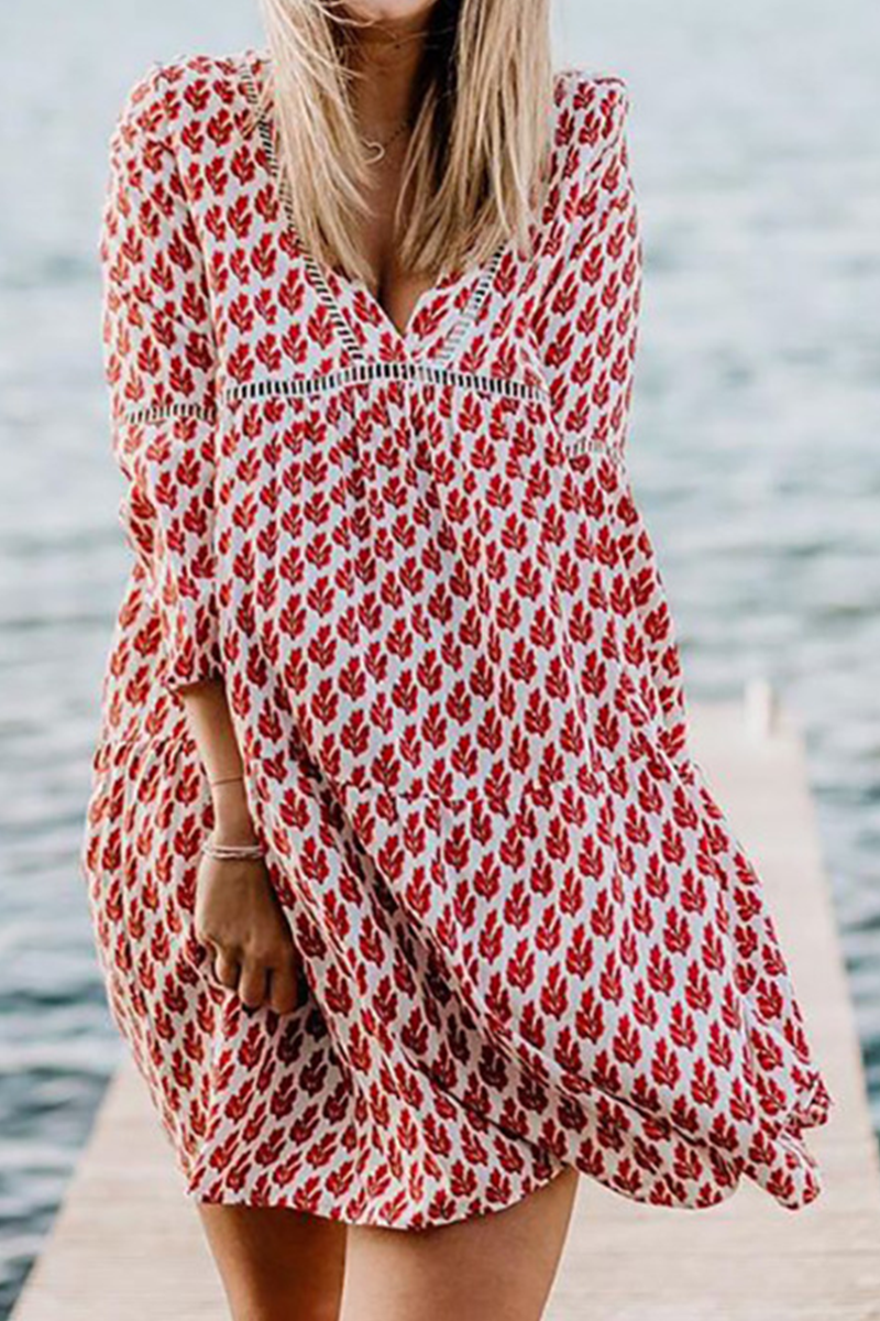 Casual & Stylish Print Patchwork Basic V Neck A Line Dresses(3 Colors)