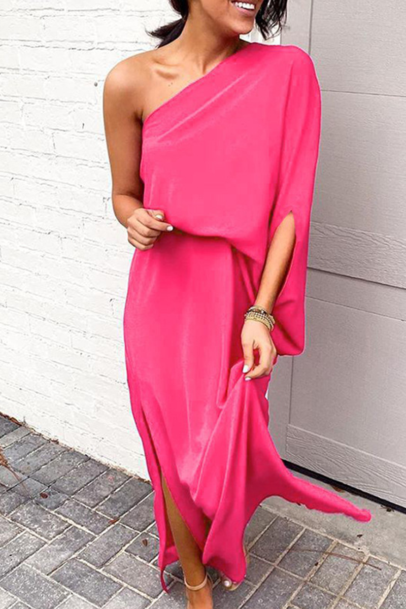 Casual & Stylish Classic Solid Slit Asymmetrical Oblique Collar Dresses