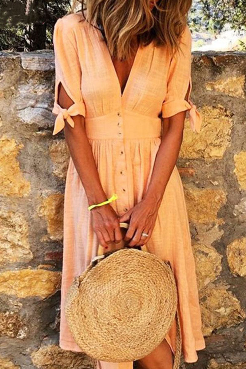 Casual en stijlvolle klassieke effen V-hals A-lijn midi-jurken (5 kleuren)