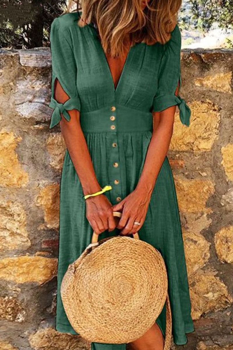 Casual en stijlvolle klassieke effen V-hals A-lijn midi-jurken (5 kleuren)