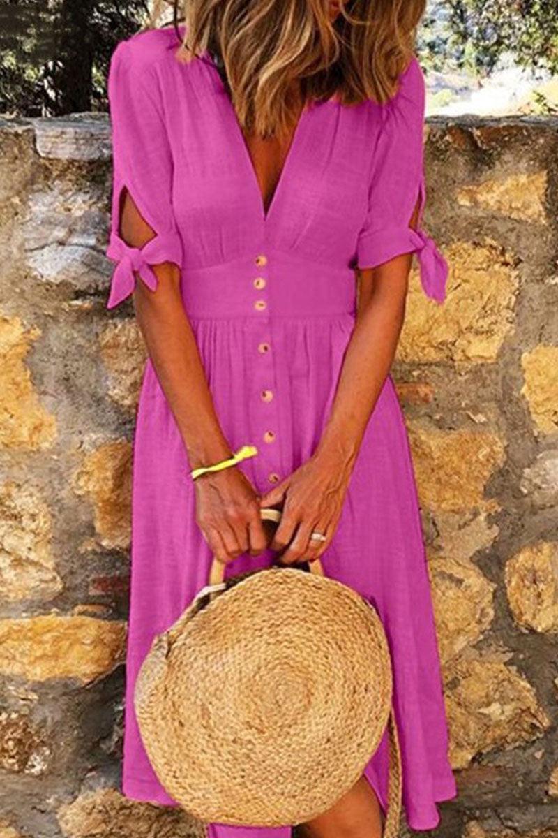 Casual en stijlvolle klassieke effen V-hals A-lijn midi-jurken (5 kleuren)