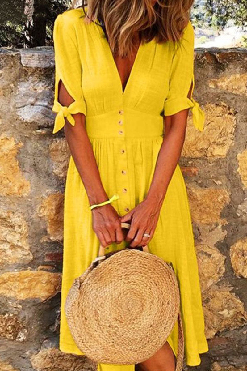 Casual en stijlvolle klassieke effen V-hals A-lijn midi-jurken (5 kleuren)