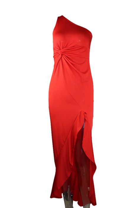 Elegant & Stylish Classic Solid Flounce Slit One Shoulder Evening Dress Dresses(8 Colors)