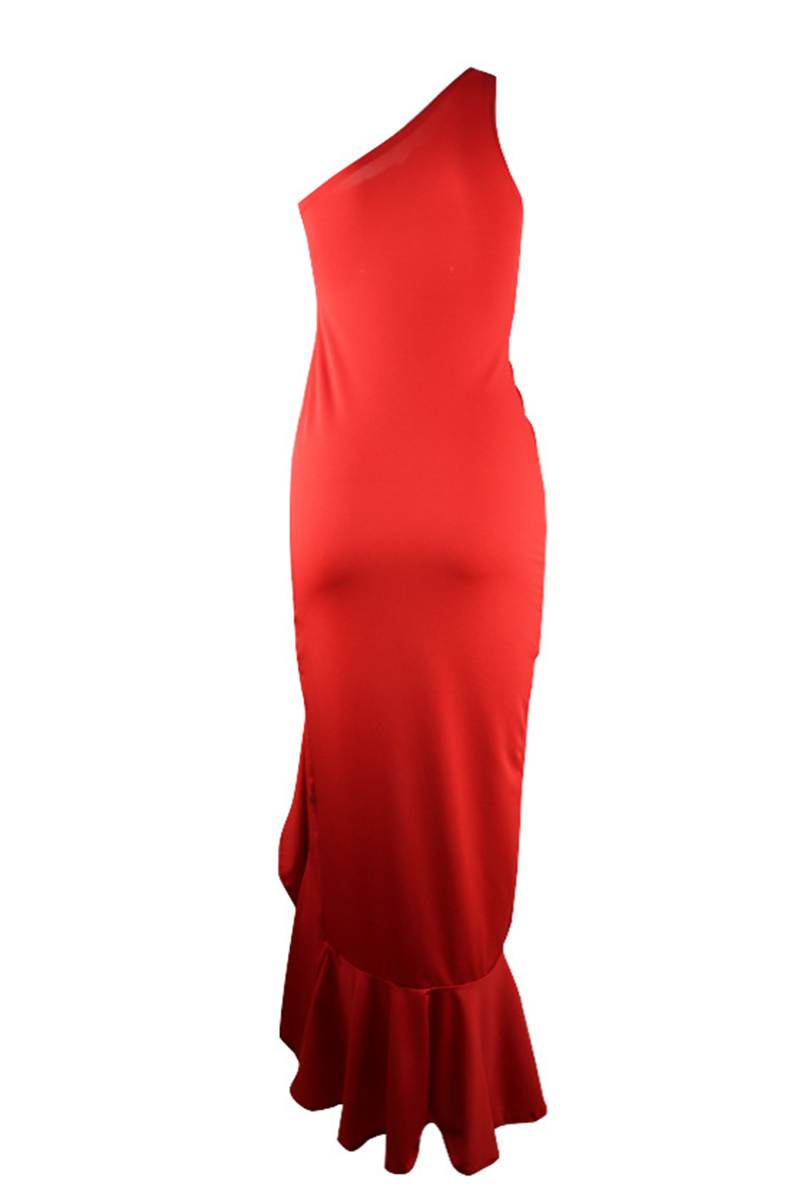 Elegant & Stylish Classic Solid Flounce Slit One Shoulder Evening Dress Dresses(8 Colors)