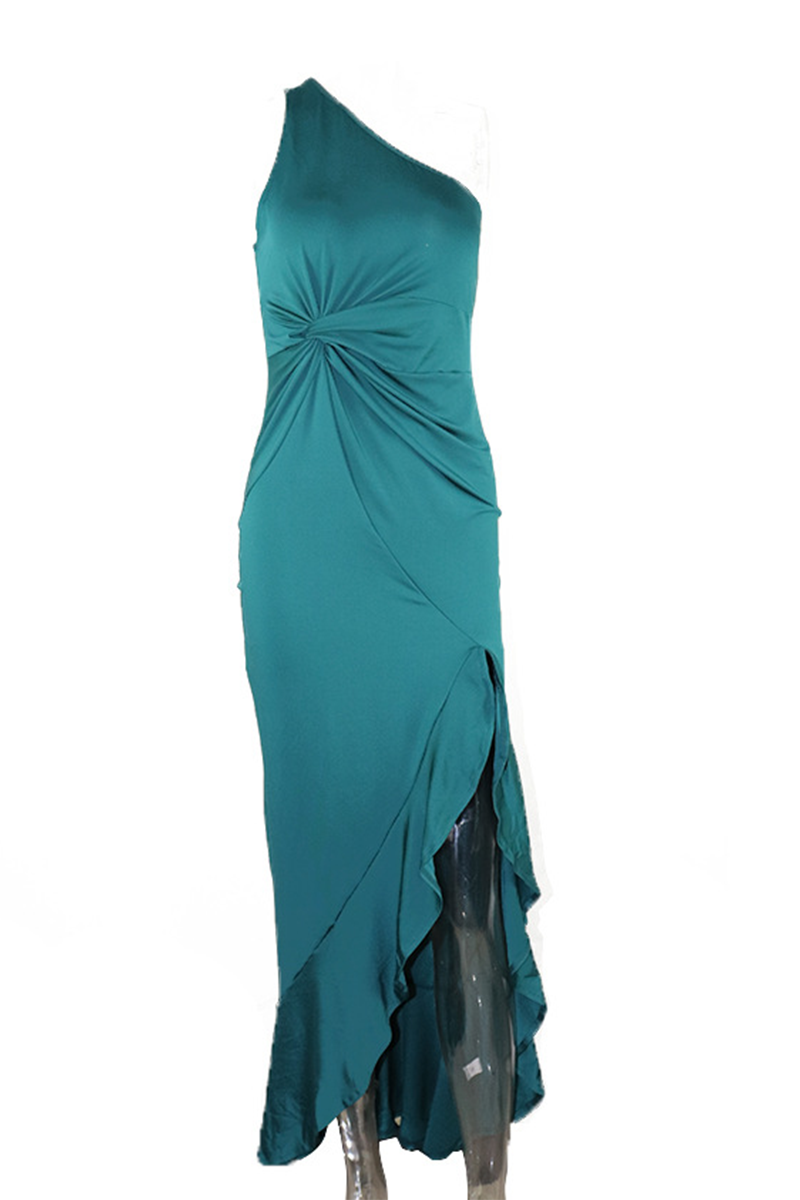 Elegant & Stylish Classic Solid Flounce Slit One Shoulder Evening Dress Dresses(8 Colors)